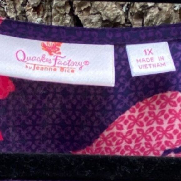 Quacker Factory Wm's Sz 1X Purple Pink Tropical Flamingo Caftan Blouse Cover Up - Picture 4 of 4
